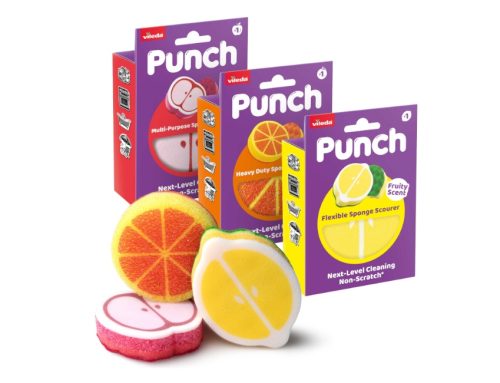 Vileda porta a scaffale Punch, la nuova linea di spugne a forma di frutta